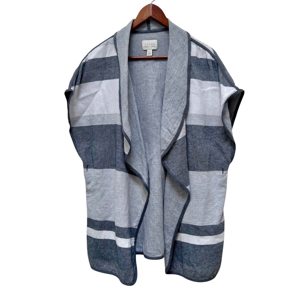 Hinge Gray Striped Open Front Shawl Collar Sleeveless Cardigan Vest‎ M/L